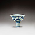 A blue and white 'buddhist lion' stem cup, ming dynasty, 16th century