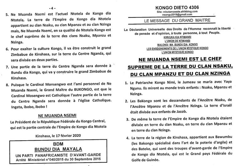 NE MUANDA NSEMI EST LE CHEF SUPREME DE LA TERRE DU CLAN NSAKU DU CLAN MPANZU ET DU CLAN NZINGA a