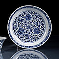 A blue and white lotos saucer dish, underglaze blue kangxi mark and period (1662-1722)