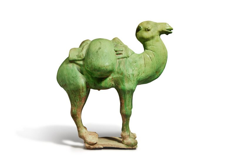 A green-glazed pottery figure of a Bactrian camel, Tang dynasty