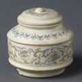 Covered Box, Vietnam, 15th - 16th century. Artist/maker unknown, Vietnamese. Stoneware; underglaze decoration, 3 1/4 x 3 inches (8.3 x 7.6 cm) 1970-135-1a,b. Gift of Mabel Steele Jones and her friends of the Philadelphia Museum of Art, 1970. Philadelpjia M