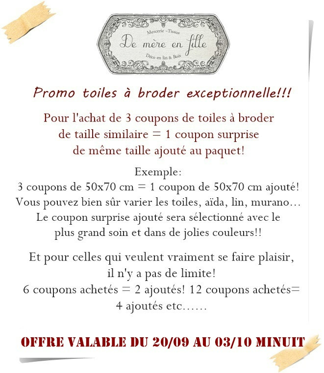 offre toiles à broder sept 2021