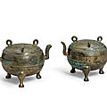 Two small bronze lidded ding, han dynasty (206 bc-220 ad)