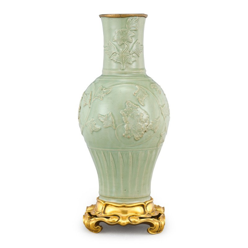 A rare ormolu-mounted Longquan celadon vase Yuan dynasty