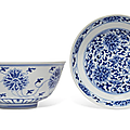 A blue and white bowl and a blue and white dish, qing dynasty (1644-1911)