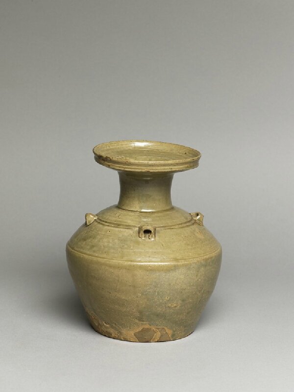 Greenware vase, or hu, with dish-shaped mouth, Yue kiln-sites or Xiaoshan kiln-sites, late 5th century-early 6th century AD, Six Dynasties Period (AD 221-589)