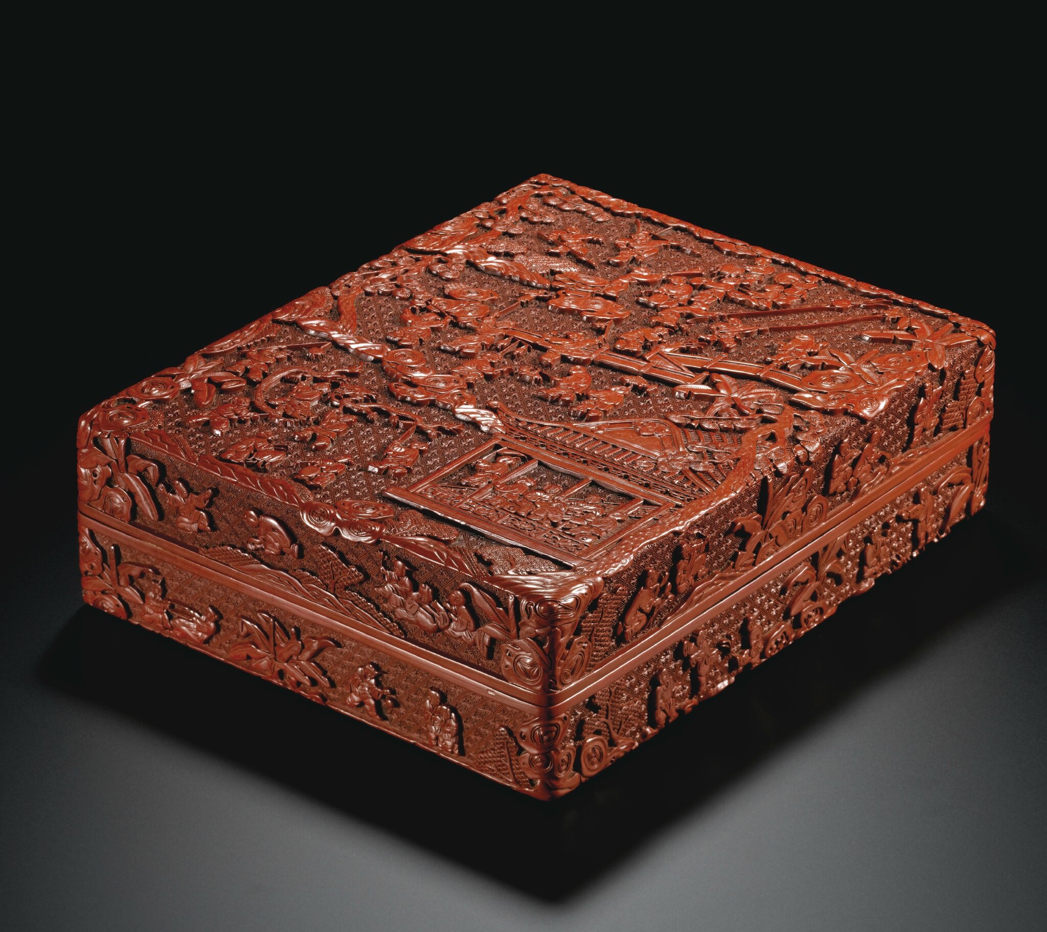 A large cinnabar lacquer 'Hundred boys' box and cover, Qing