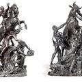 A pair of bronze groups of the heroism of marcus curtius and the farnese bull, by francesco bertos (1678-1741), circa 1730-40,