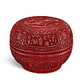 A carved cinnabar lacquer 'shoulao and xiwangmu' box and cover, mark and period of qianlong (1736-1795)